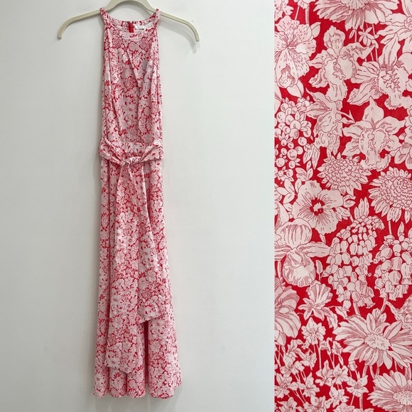 ANTONIO MELANI Dresses & Skirts - Liberty Fabric for Antonio Melani Red White Floral Tie Midi Dress Sleeveless 0